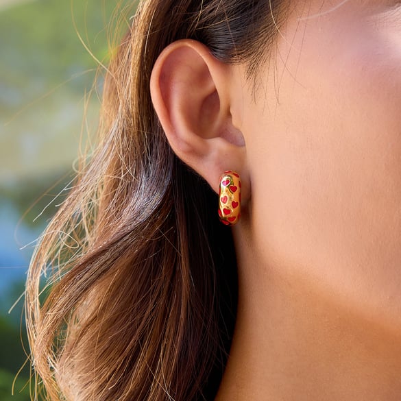 1 Pair Sweet Red Heart Stainless Steel Gold Color Women's Hoop Earrings