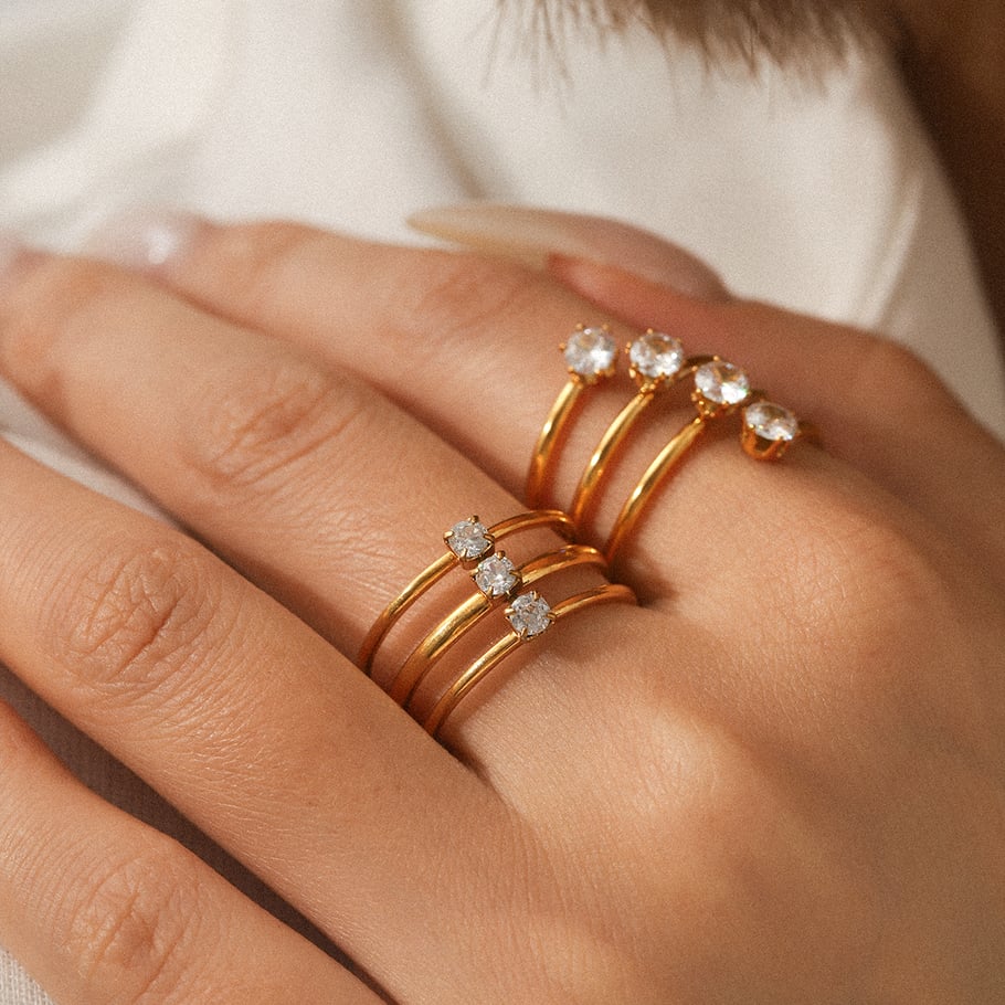 1 Piece Simple Three Layers Stainless Steel   Gold Color  Zircon Statement Rings Picture5