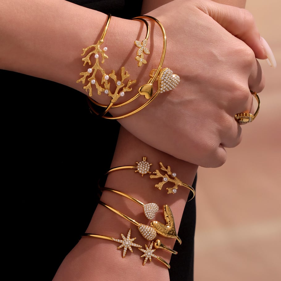 1 Piece Vacation Coral Stainless Steel Gold Color Women's Bangles h5Picture3