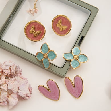 1 Pair Gorgeous Flower Stainless Steel Gold Color Women's Stud Earrings h5 Picture7