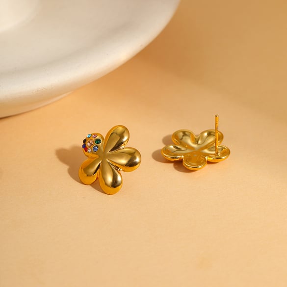 1 paire de boucles d&#39;oreilles à tige en acier inoxydable Sweet Flower 2