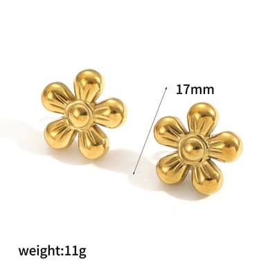 1 Pair Flower Stainless Steel Gold Color Stud Earrings h5 