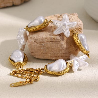 1 Piece Simple Series Elegant Irregular Shape Stainless Steel  Women's Beaded Bracelets h5 Picture4