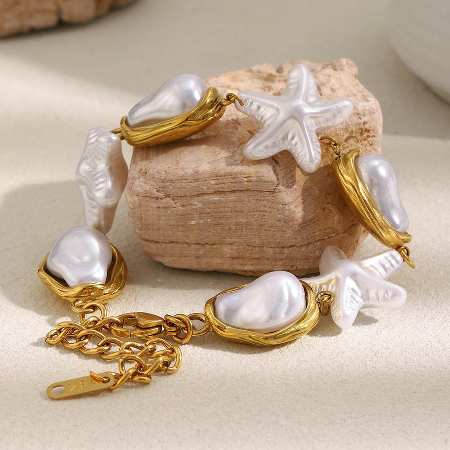 1 Piece Simple Series Elegant Irregular Shape Stainless Steel  Women's Beaded Bracelets Picture4