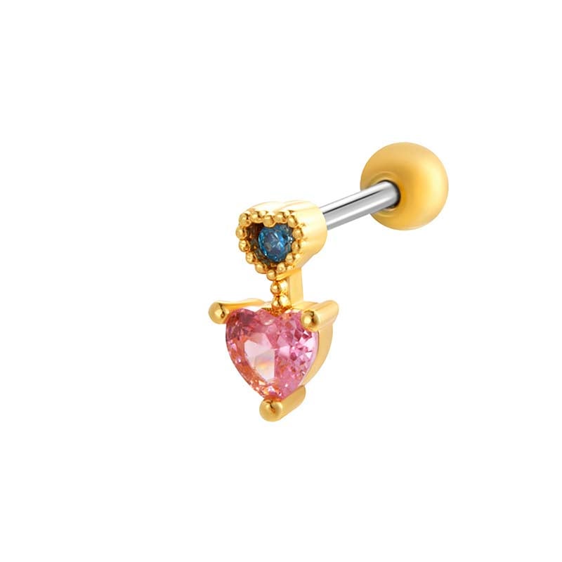 1 Piece Heart Copper Gold Color  Zircon Piercing Earring 