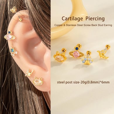 Pendientes de perforación para mujer con circonitas de color cobre y dorado de Planet (1 pieza) h5 Imagen5