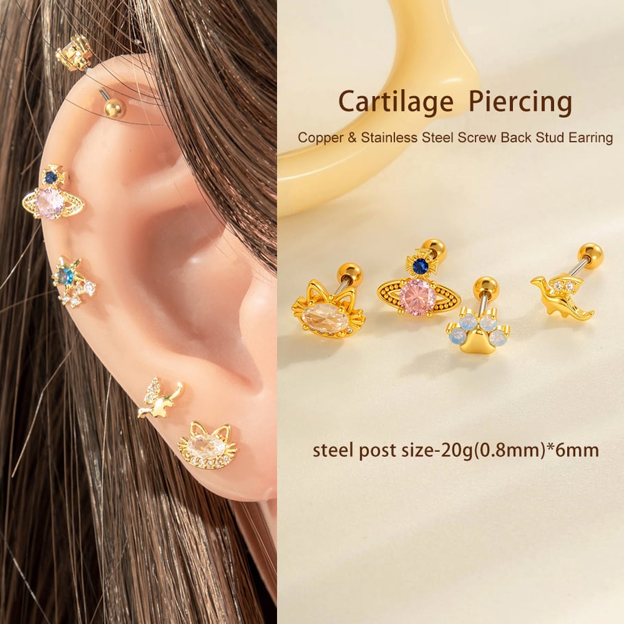 Pendientes de perforación para mujer con circonitas de color cobre y dorado de Planet (1 pieza) Imagen5