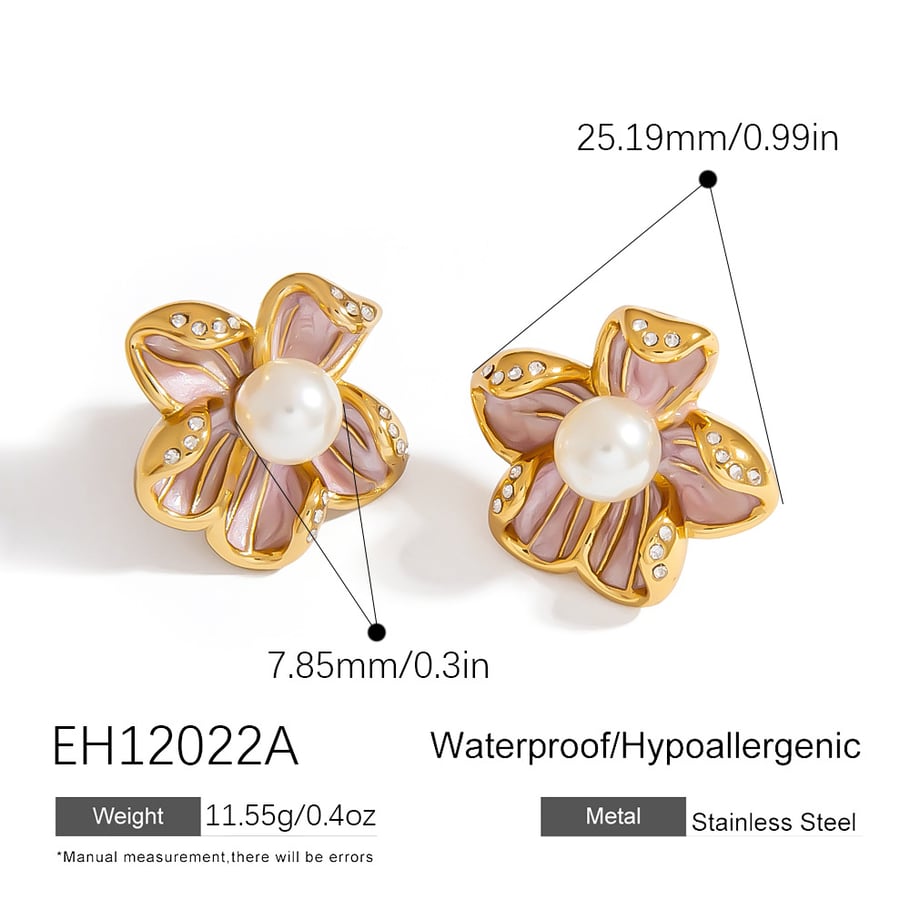 1 par de pendientes de botón de acero inoxidable con diseño de flores dulces y sencillas para mujer Imagen2