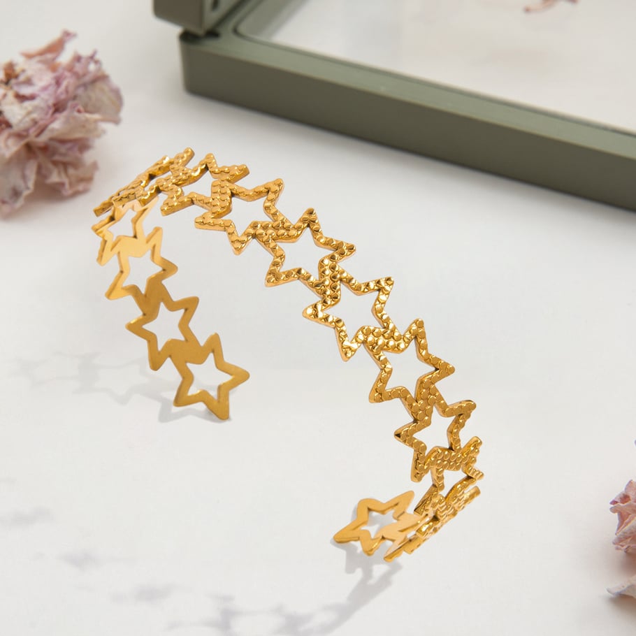 Bracelet classique en acier inoxydable couleur or pour femme, 1 pièce, motif étoile Image4