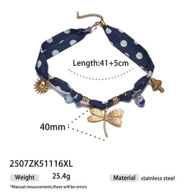 1 Piece Romantic Stainless Steel Gold Color Fabric Pendant Necklace h5 