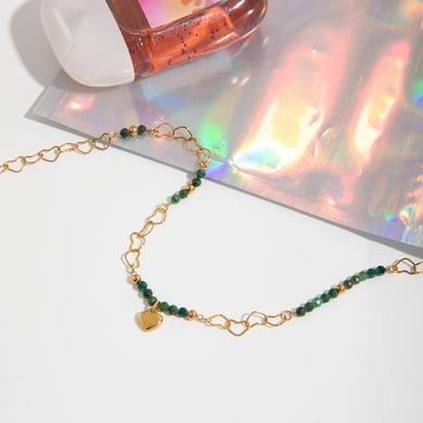 Collier élégant avec pendentif en forme de cœur et perles en acier inoxydable couleur or pour femme, 1 pièce h5 Image6