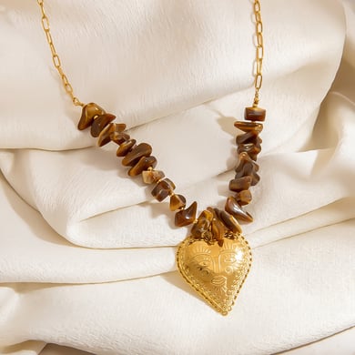 Collar de cuentas de acero inoxidable dorado con forma de corazón para mujer, 1 pieza h5 Imagen3