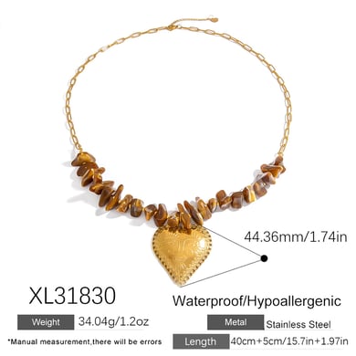 Collar de cuentas de acero inoxidable dorado con forma de corazón para mujer, 1 pieza h5 Imagen2