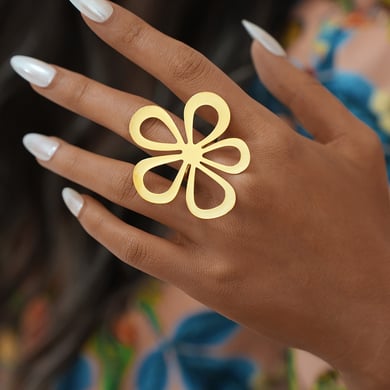 1 Piece  Retro Flower Stainless Steel  Gold Color Women's Statement Rings h5 Picture4