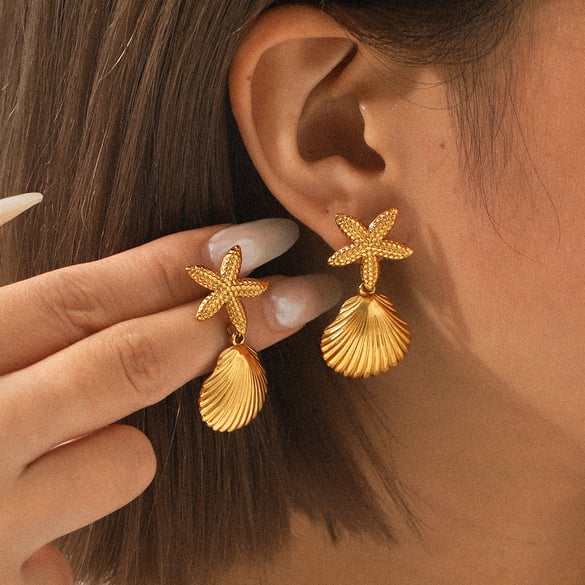 1 Pair Starfish Stainless Steel Gold Color Women's Stud Earrings 2
