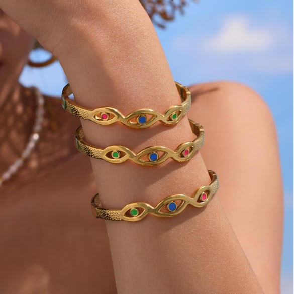 Ensemble de bracelets délicats en acier inoxydable couleur or pour femme, motif œil du diable, 1 pièce