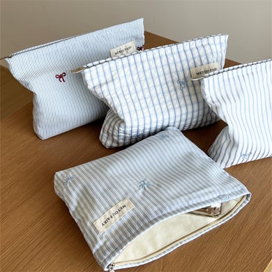 1 Parça Simple Series Sweet Strip Polyester Kadın Makyaj Çantası h5 Resim5