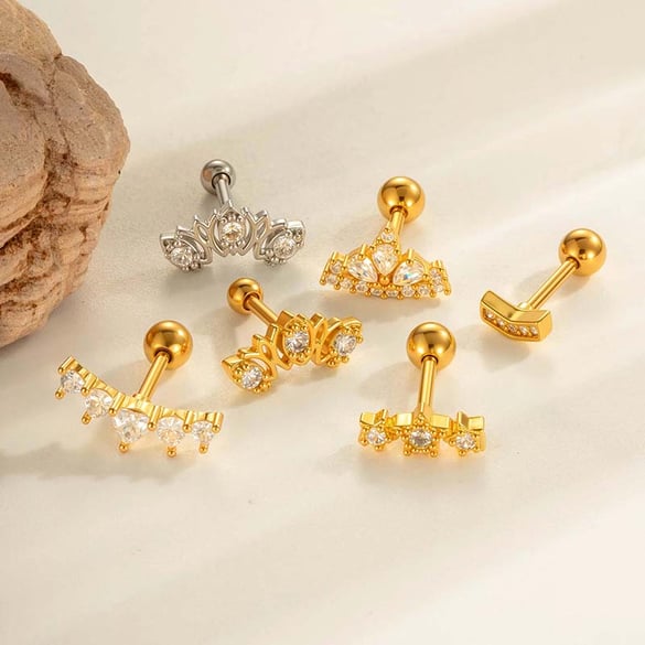 1 Piece Star Copper Gold Color Zircon Piercing Earring