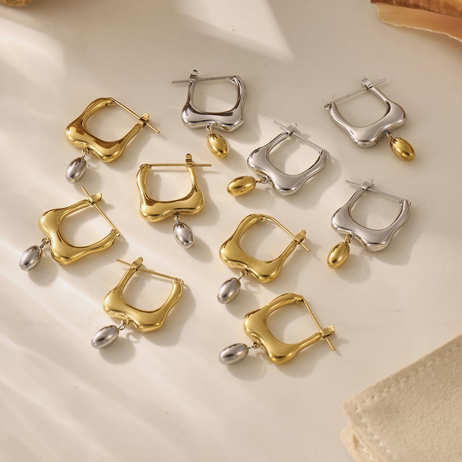 1 Pair Irregular Shape Stainless Steel Gold Color Women's Drop Earrings h5Picture3
