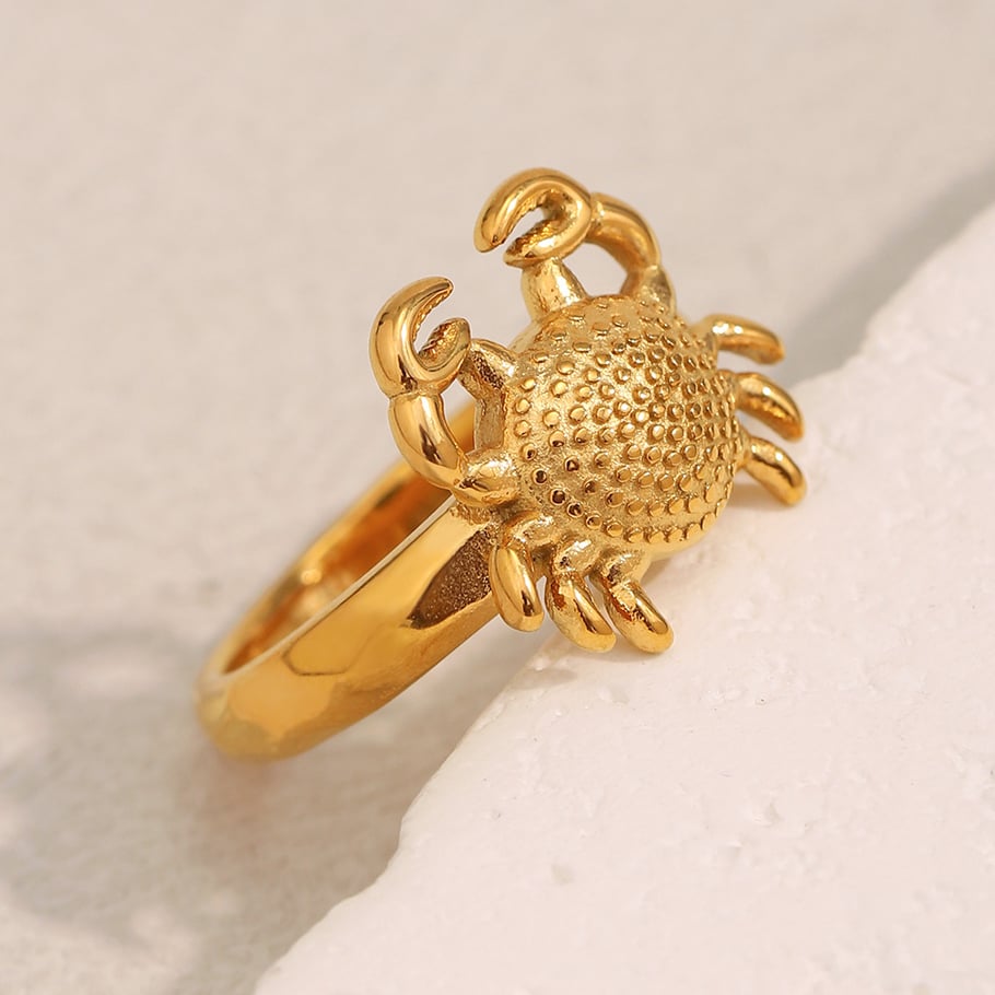 1 stuk klassieke krab roestvrij staal goudkleurige statement ringen Afbeelding2