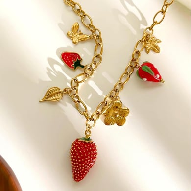 1 Piece Strawberry Stainless Steel  Gold Color Pendant Necklace h5 Picture4