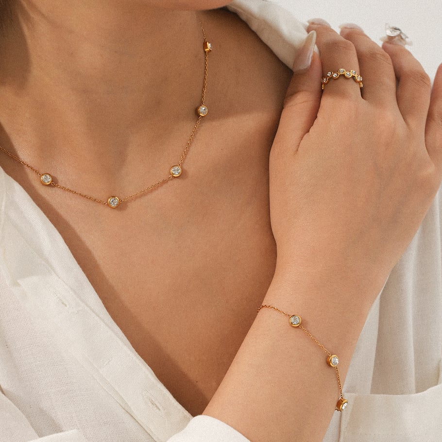 1 Stück unregelmäßige Form Edelstahl Gold Farbe Damen Halsketten Sets Bild3
