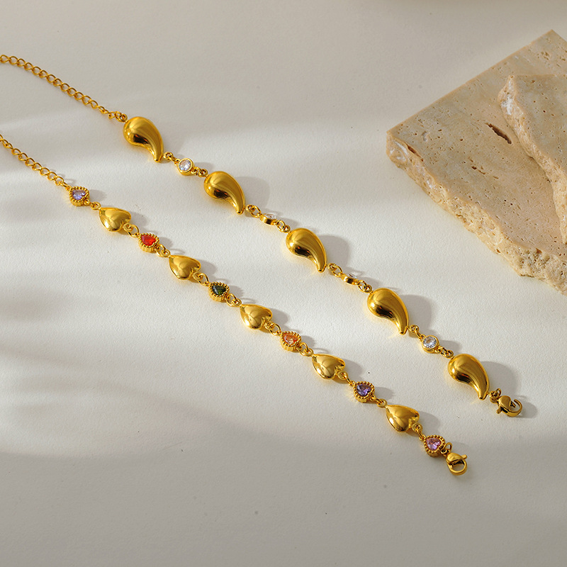 1 Stück Herz Edelstahl Goldfarben Charm Armband Bild3