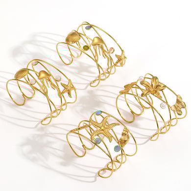 1 Stück Ins Style Oceanic Edelstahl Goldfarbenes Manschettenarmband h5 Bild3