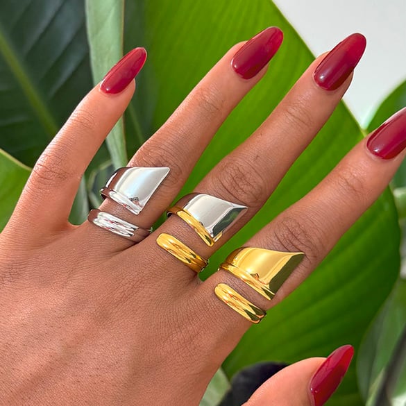 1 Piece  Casual Irregular Shape Stainless Steel  Gold Color  Statement Rings 2