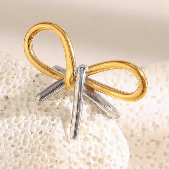 Bague élégante en acier inoxydable de couleur or, série romantique, forme irrégulière 2