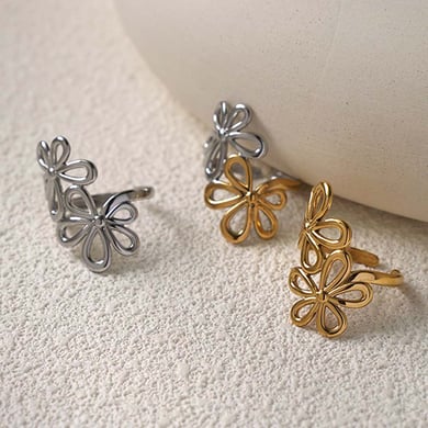 Anelli semplici in acciaio inossidabile color oro con fiore semplice, serie 1 pezzo h5 Immagine3