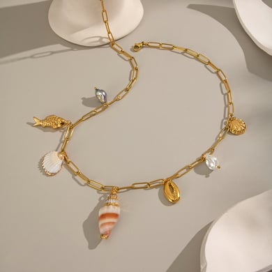 1 stuk schelp roestvrijstalen goudkleurige hangerketting h5 Afbeelding4