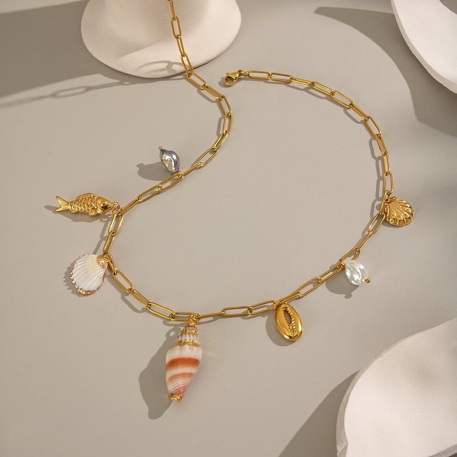 1 stuk schelp roestvrijstalen goudkleurige hangerketting Afbeelding4