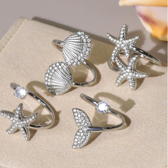 1 Piece Oceanic Starfish Stainless Steel Gold Color Women's Gemstone Rings 2