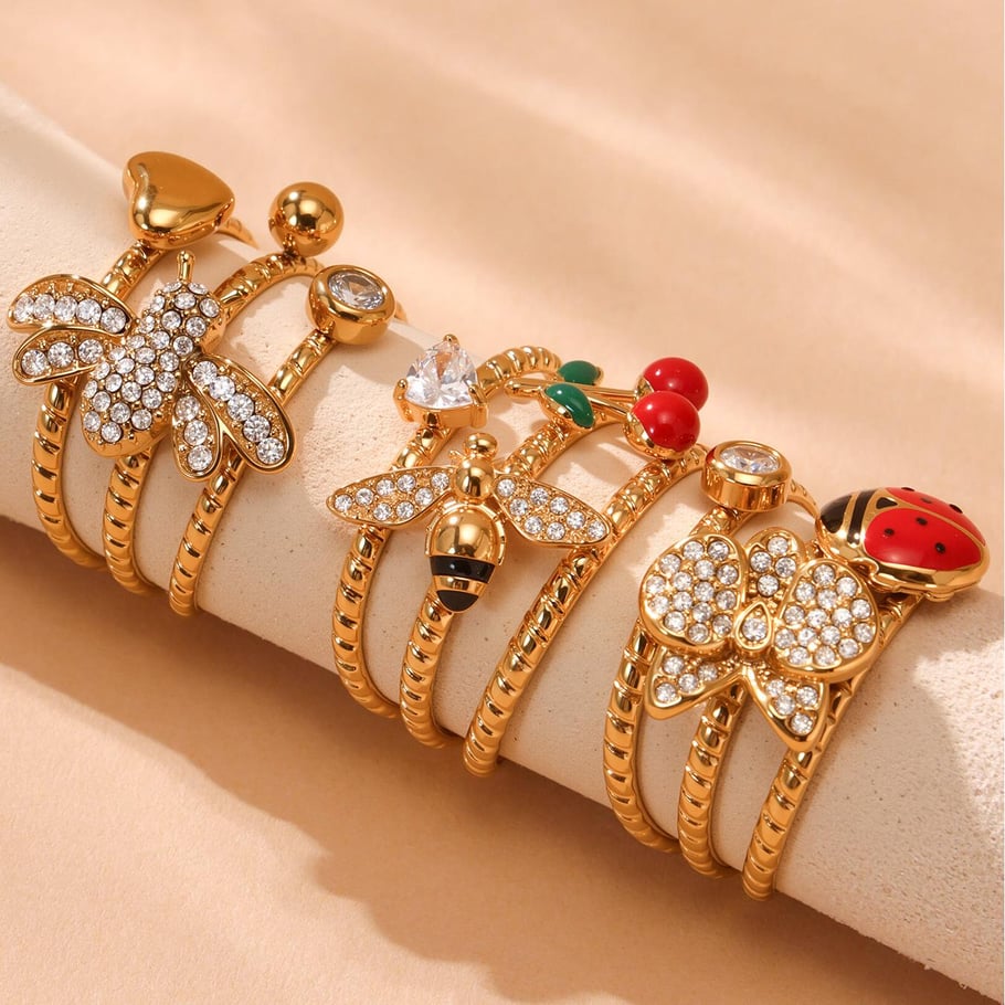 1 Piece Sweet Cherry Stainless Steel Gold Color Statement Rings Picture3