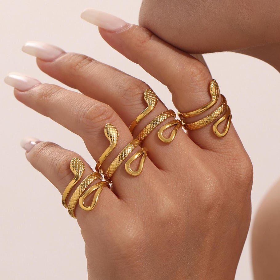 1 Piece Classic Snake Stainless Steel Gold Color Statement Rings Picture6