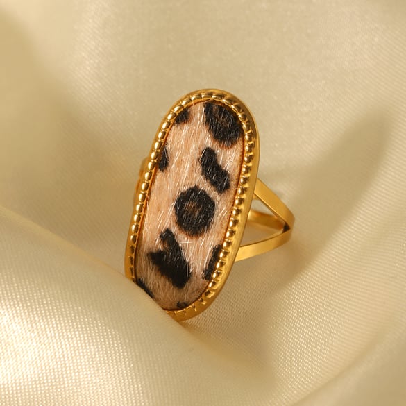 1 Pair Simple Series Daily Leopard Print Stainless Steel  Statement Rings