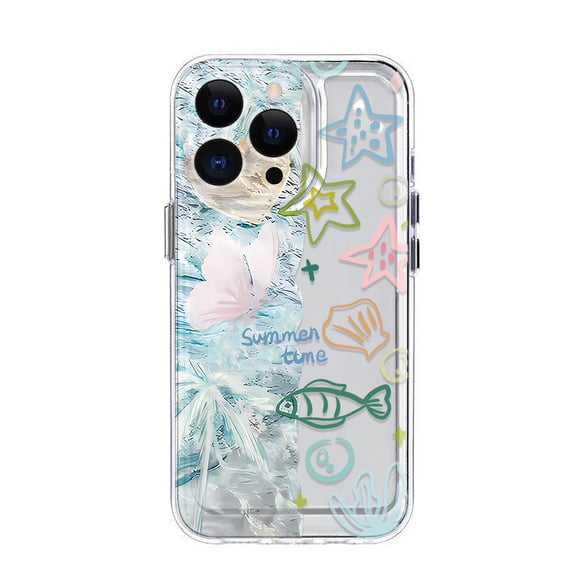 1 funda translúcida para teléfono de mujer con elementos frescos del océano 2