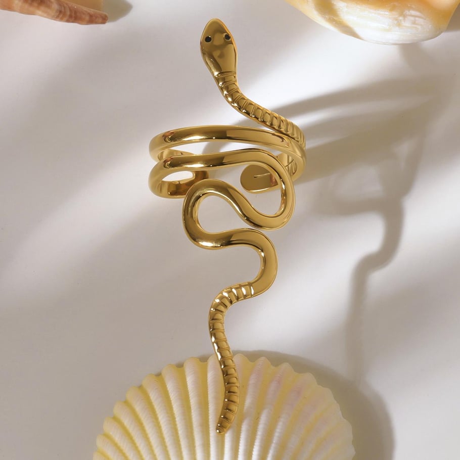 Anelli semplici in acciaio inossidabile color oro con serpente naturale, 1 pezzo Immagine5