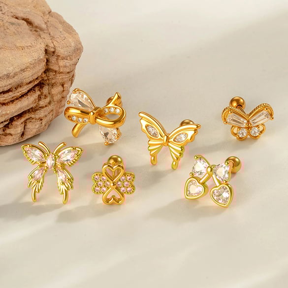 1 Piece Butterfly Copper Gold Color Zircon Piercing Earring