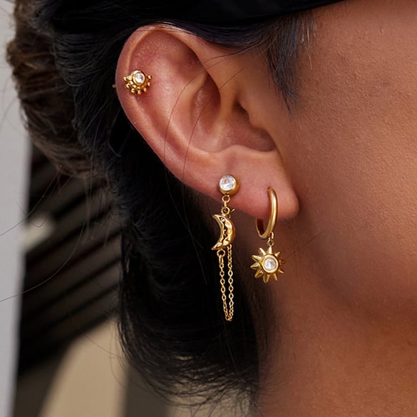 1 Set Classic Series Elegant Sun&Moon Stainless Steel Gold Color Women's Earring Sets
