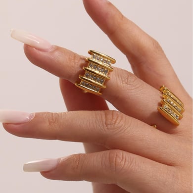 1 Piece Modern Rectangle Stainless Steel Gold Color Statement Rings h5 Picture3