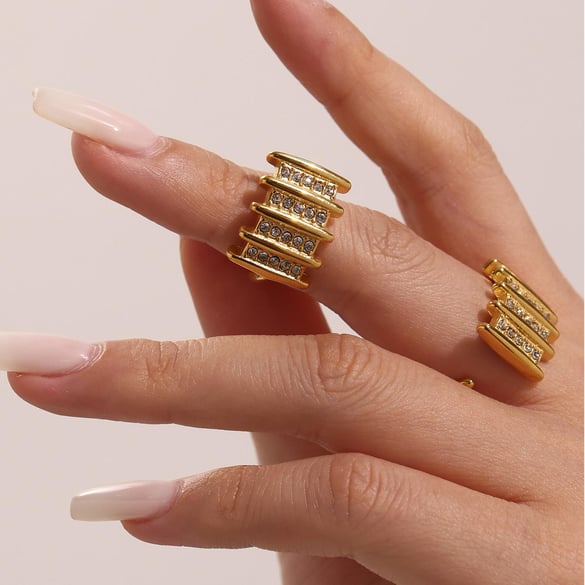 1 Piece Modern Rectangle Stainless Steel Gold Color Statement Rings