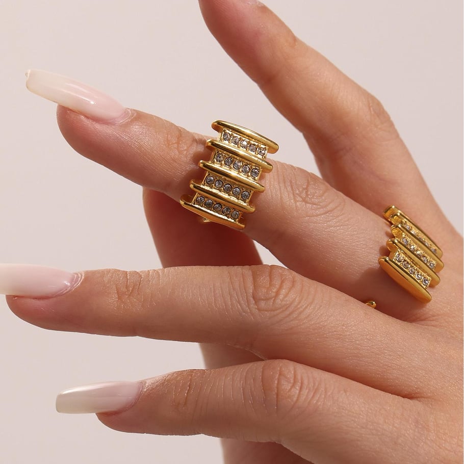 1 Piece Modern Rectangle Stainless Steel Gold Color Statement Rings Picture3