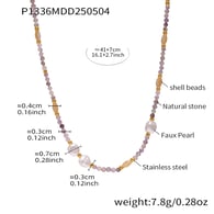 P1336- Shell Pearl Natural Stone Beaded Necklace 40+7cm Picture2