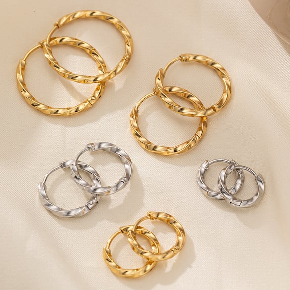 1 Pair Stainless Steel Gold Color Hoop Earrings