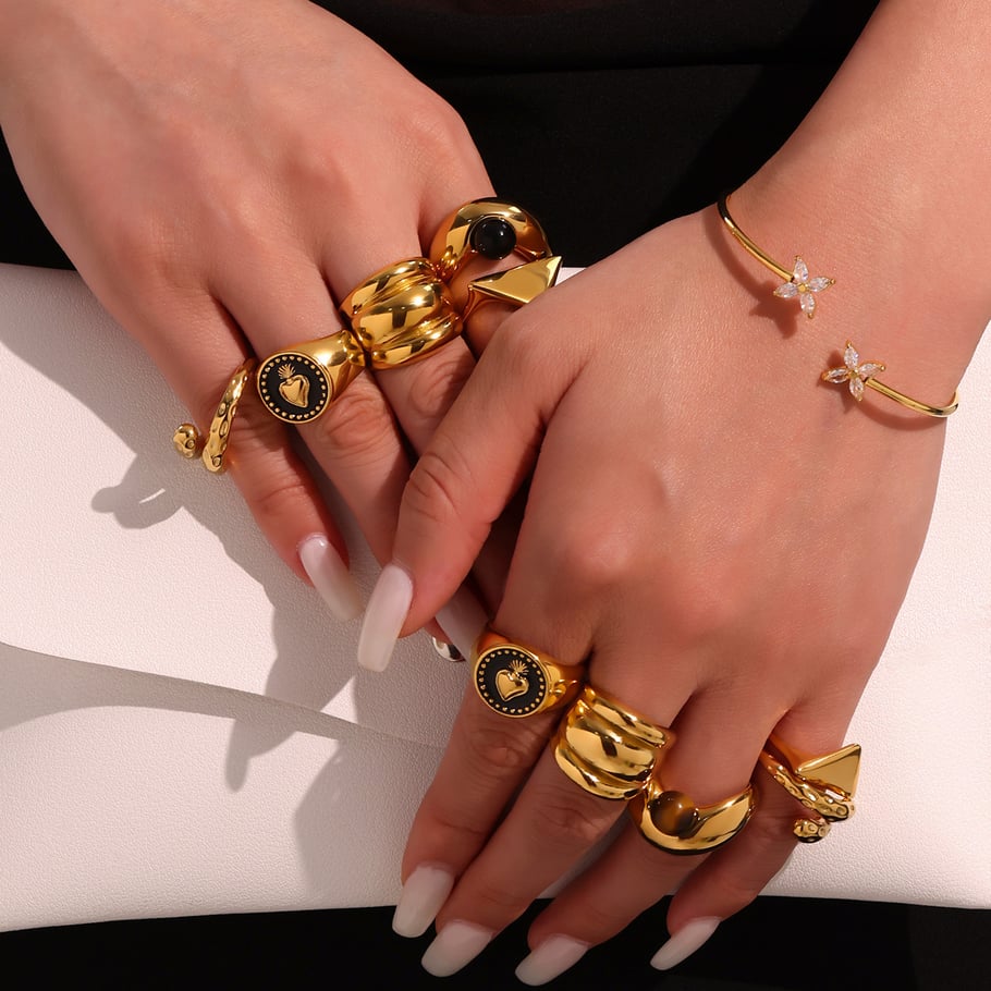 1 Piece Classic Irregular Shape Stainless Steel Gold Color Statement Rings Picture2