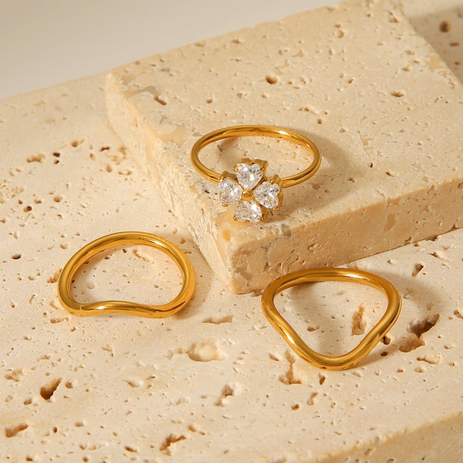 1 Piece Daily Flower Stainless Steel  Zircon Statement Rings Picture4