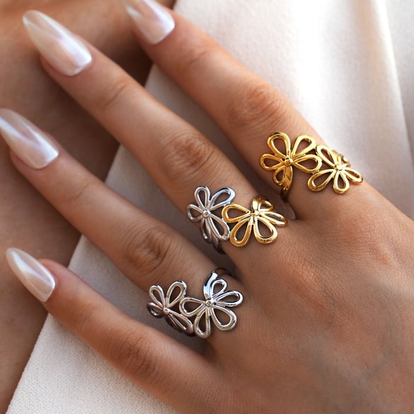 1 Piece Simple Series Simple Flower Stainless Steel Gold Color  Statement Rings 2