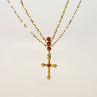 Collier luxueux en acier inoxydable doré avec croix rouge pour femme, 1 pièce h5 Image5